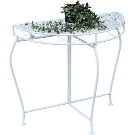 DanDiBo Konsolentisch Wandtisch Weiss 96313 Beistelltisch Metall 75 cm Gartentisch Halbtisch Tisch Halbrund Halbrundtisch Wandkonsole Konsole Wand (1/5)