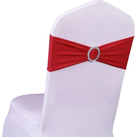 10 morceaux Bandeau de chaise élastique à enfiler avec boucle, pour mariage, nœud de chaise en Lycra, Polyester et élasthanne., Rouge