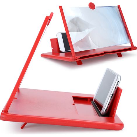 Amplificateur d'Écran 3D 12 Pouces pour Téléphone - Support Magnificateur HD Rouge