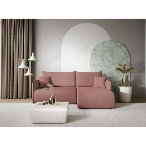 Ecksofa Sofa mit Schlaffunktion CALGARY Stoff Curio Rose Ottomane Rechts (1/4)