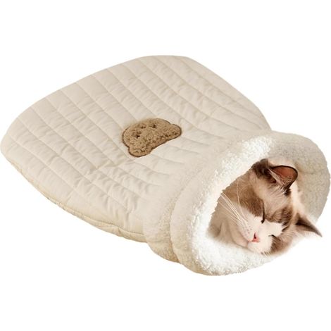 1 Grotte de lit, Motif ours, Tissu polaire, Entrée 3D, Pour chats et petits chiens