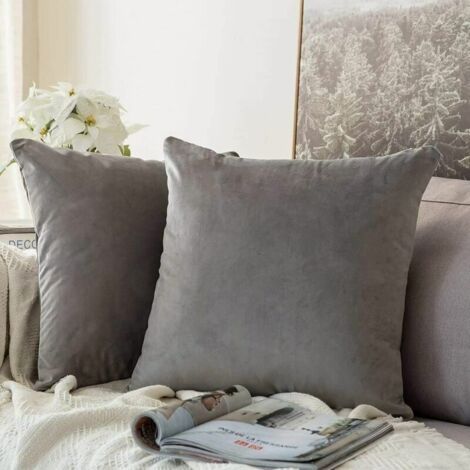 Lot de 2 Housses de Coussins en Velours Dcoratif Canap Taie d'oreiller Super Lisse Doux Confortable Decoration Maison Salon Chambre pour Canap 50X50CM Gris Clair (1/4)