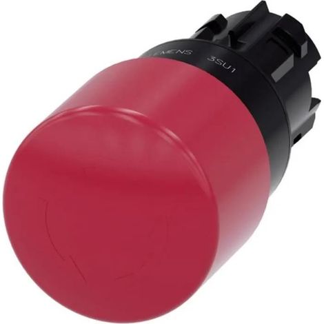 Siemens Pulsador de seta de parada de emergencia, 22mm, redondo, plástico, rojo, 30mm, Desbloqueo por giro, 3SU10001GB200AA0