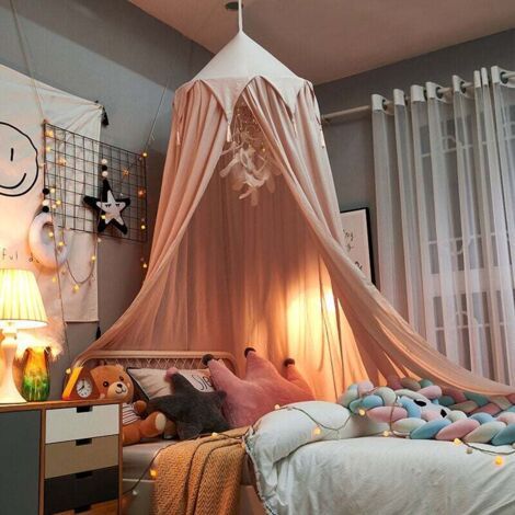 Pair Kinderbetthimmel Babybett Kuppelzelt mit Sternengirlande Kinderzimmer Deko Rosa (1/4)