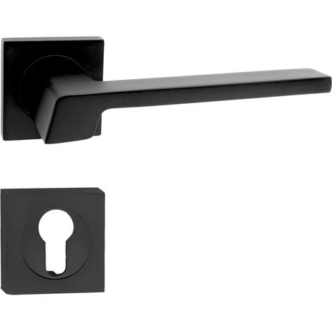 domino Türgriff Drückergarnitur PZ - Profilzylinder Set quadratische Rosette Türklinke für Zimmertür, Bürotür, Kellertür & Innentür Türbeschläge aus Aluminium Schwarz CANTORO-QR BLACK (1/5)
