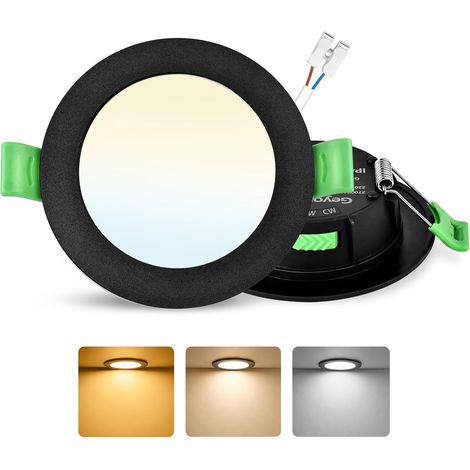 Lot de 6 Spot LED Encastrable 75-90mm, 7W Spots de Plafond Encastre Extra Plat 2700K/4000K/6500K Réglable, Intensité variable IP44 Spot Salle de Bain LED pour Salon Cuisine, Rond Blanc (1/5)
