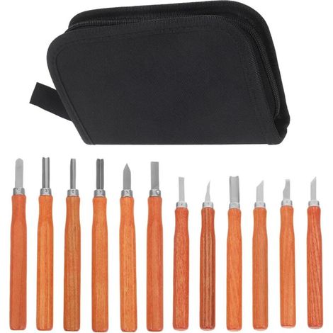12-teiliges Holzschnitzset mit Griffen in Rosenholzoptik, Präzisionsmessern aus Stahl, Koffer mit Reißverschlusstasche, ergonomischen Werkzeugen zum Gravieren und Modellieren