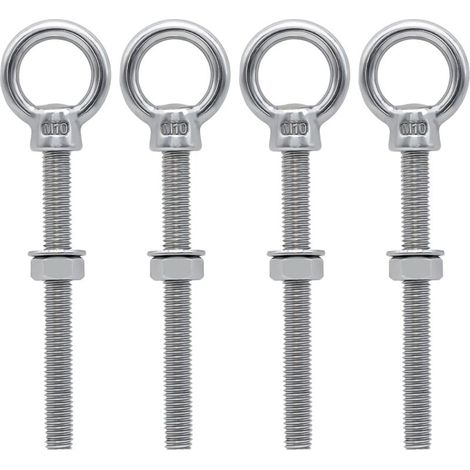 Boulons à oeil M10 x 100 mm Vis à Anneau M10 avec filetage métrique en acier inoxydable pour Fixation et Suspension, 4 pièces (1/4)
