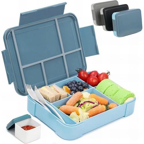 Bugucat Brotdose Kinder Bento Box 1330ML Auslaufsicher Cyanblau (1/5)