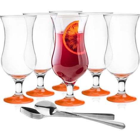 Lot de 6 verres à cocktail max 480 ml Bottom Orange + cuillère à café longue, verre + acier inoxydable (1/5)