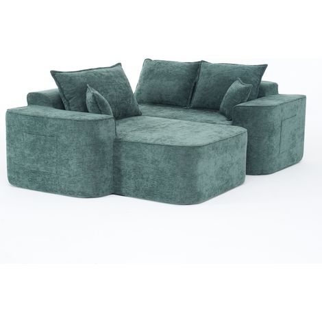 Canapé d'angle en L "Cloud Couch" 262 cm avec chaise longue en chenille verte sans montage (1/5)