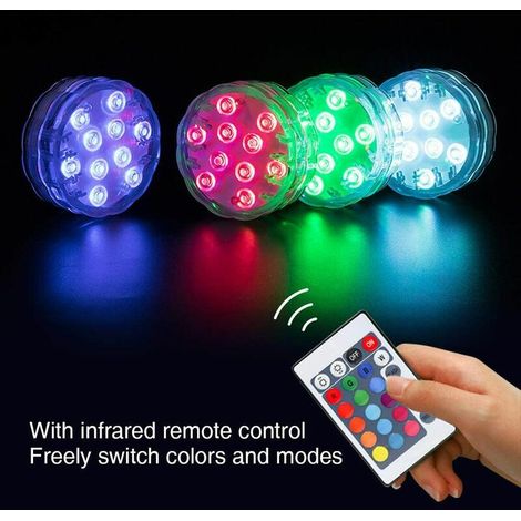Set di 6 luci LED sommergibili, 10 luci LED subacquee, 16 colori RGB, con 12 ventose e 1 telecomando RF, illuminazione impermeabile IP68 per piscina, laghetto, acquario, spa, piscina, giardino (1/4)