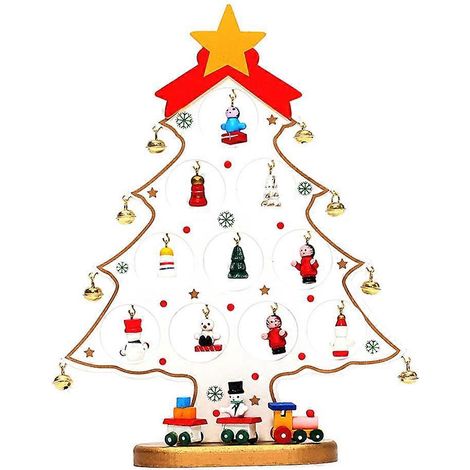 Sapin de Noël en bois, décoration de table ou de bureau pour les fêtes (blanc)-White (1/3)