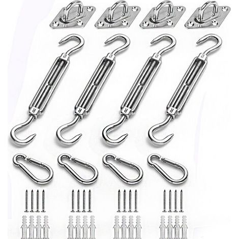 Kit de Fixation pour Voile D'ombrage, Acier Inoxydable Soleil Voile D'ombrage Kit de Fixation pour Triangle et Carré, Rectangle, du Soleil Voile D'ombrage Accessoires de Fixation，Kit de Fixation pour