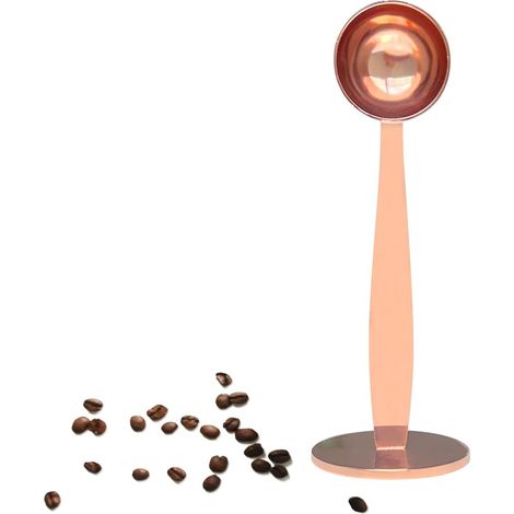 2-in-1-Kaffeelöffel, 304 Edelstahl-Esslöffel, Messlöffel, mit gepresster Basis für Kaffeebohnen, Presse, Kaffeemühle, (Roségold, 15 ml)
