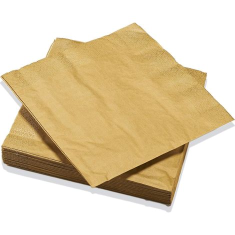 Serviettes En Papier - 20 Unités - Ouate De Cellulose - Doré Métallisé - 3 Plis Gaufré - Repas Festifs Mariage - 40x40 Cm (1/2)