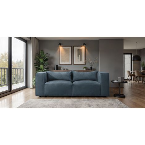 Sofa Designersofa NEVIO 2-Sitzer in Stoff Lincoln Blau