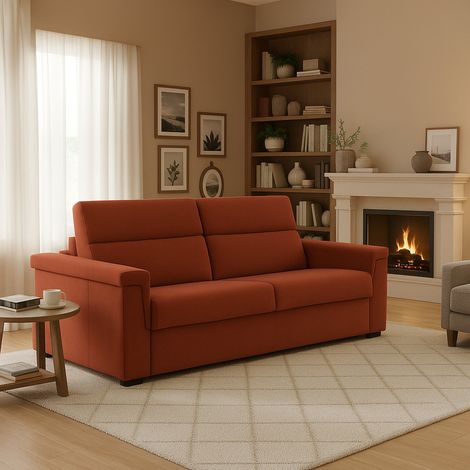 Divano Fisso 2 Posti Flaibano, Sfoderabile, Idrorepellente Made in Italy, Lavabile, 205x95x100h cm Arancione (1/4)