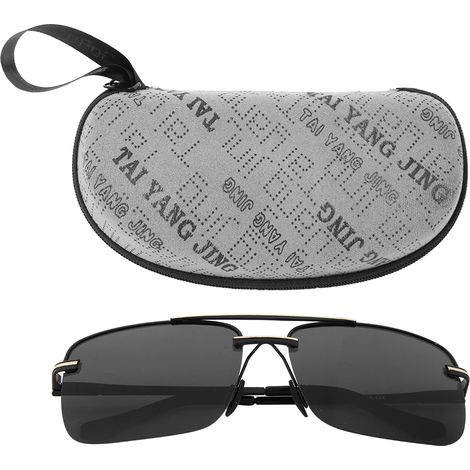 Ortviai Lunettes de soleil polarisées pour hommes sans monture – Modèle A628, cadre noir-or et verres gris-noir, lunettes de protection (1/5)
