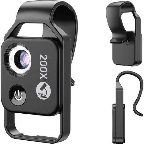 Microscopio tascabile 200x per cellulare, obiettivo macro professionale con luce LED, compatibile con iOS e Android, 60006500K/120mAh (1/5)