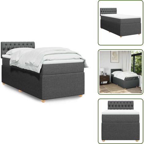 vidaXL Sommier à lattes de lit et matelas Gris foncé 90x190 cm Tissu (1/5)