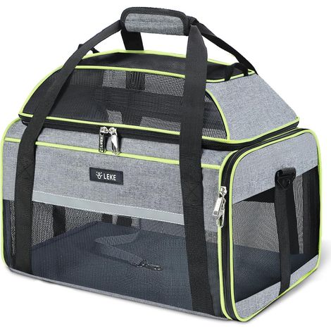 Sac de transport pour chien et chat, extensible vers le haut, jusqu'à 8 kg, caisse de transport pour animaux de compagnie dans la voiture ou dans le train, L, gris (1/5)