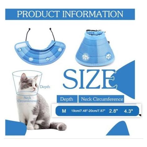 (M) Collerette Chat Anti Lechage Après Chirurgie Protection Cne Rréglable Collerette Chat Velcro pour Chiots Petits Chiens (1/4)