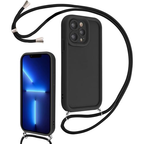 Coque pour iPhone 13 Pro Max 6,7" avec Cordon de Collier Réglable, Etui Protection de la Caméra Silicone Souple TPU Antichoc Housse avec Corde Lanyard Cover pour Femmes Filles, Noir (1/5)