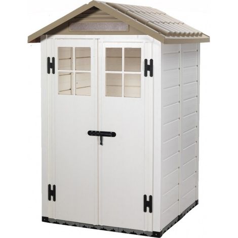 Casetta da Giardino in Resina Tuscany Evo 120 con 2 porte centrali, Pavimentazione inclusa, colore Beige, 137x144x214h cm (1/5)