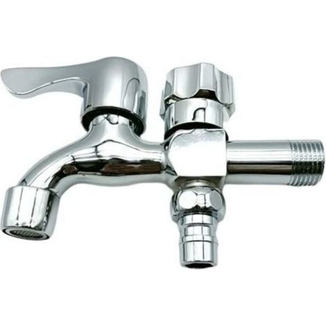 Zhioudz Double Outlet Tap, Double Outlet Garden Tap, High Quality Brass Outlet Tap, Control Garden Tap Double Outlet Interface 1/2'' Outlet 1/2'' Household and Industrial (1/5)