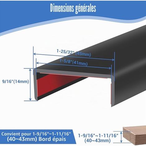 Rubber Edging, U-Shaped Shelf Guard, Door Weatherstrip, EPDM Material, Size 41mm, Fits Edges 40-43mm Thick, Black, Length 3m (1/2)