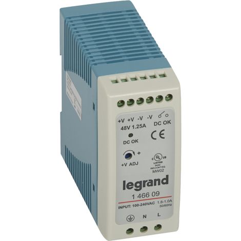 alimentation stabilisé - découpage - 100/240v - 48vdc - 60w - legrand 146609