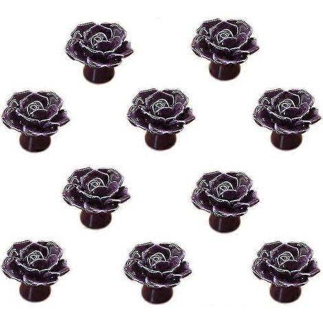 Lot de 10 poignées de porte, tiroir et commode en céramique en forme de rose, couleur pure. (1/3)