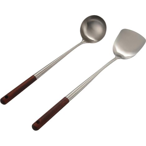 Ensemble spatule et louche pour wok, spatule de 43 cm (17 pouces) en acier inoxydable. (1/4)