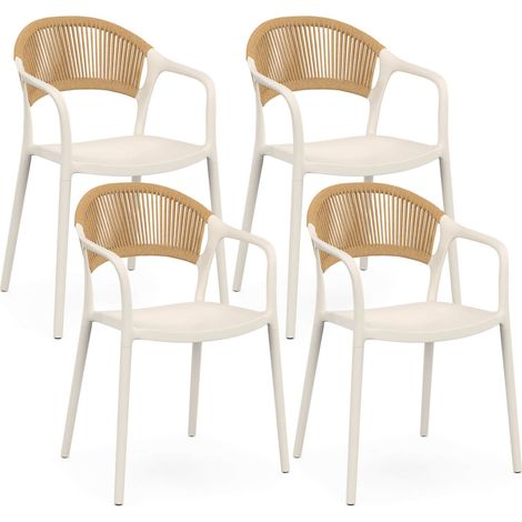 Set di 4 sedie da giardino impilabili ODELIA beige in polipropilene e corda (1/5)