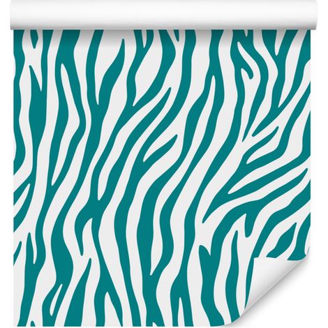 Papier peint à rayures zébrées Turquoise, Blanc, Céladon et Gris clair 50x1000 cm (1/5)