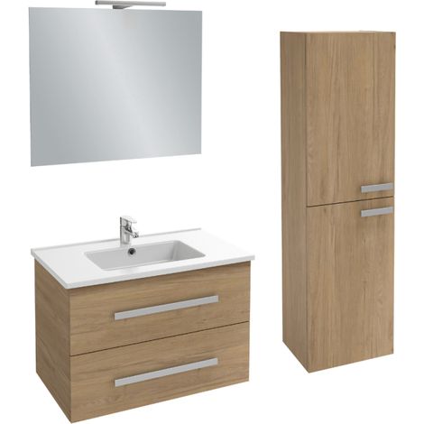 Mueble bajo lavabo Ola Up roble 80 cm JACOB DELAFON + columna + espejo y focos