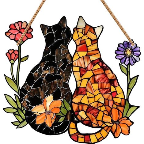 1 Attrape-soleil Chat, Acrylique Coloré, Design 2D Effet 3D, Décoration Fenêtre Salon Jardin