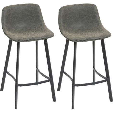 Set of 2 Grey PU Leather Bar Stools with Backrest and Footrest for Kitchen Counter and Breakfast Bar (1/5)