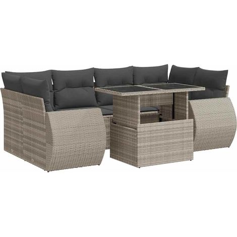 Maison Exclusive - Set Divani da Giardino 7pz con Cuscini Grigio Chiaro Polyrattan (1/5)