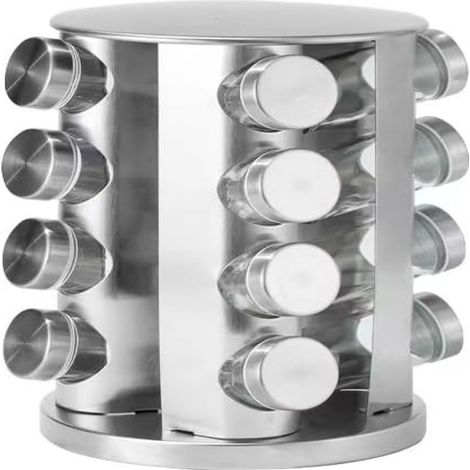 Porte-Épices Rotatif - 16 Bocaux en Verre - Base Pivotante 360° - Organisateur pour Comptoir ou Placard - Acier Inoxydable - Lot de 1 (1/5)