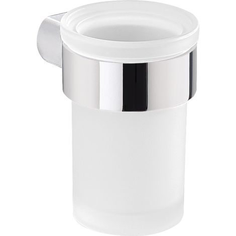 PORTA SPAZZOLINI DA PARETE IN OTTONE CROMATO E VETRO MODELLO PIRENEI - DIM. CM (LXPXH): 6,9X9,1X10,4 - CROMATO  - GDY