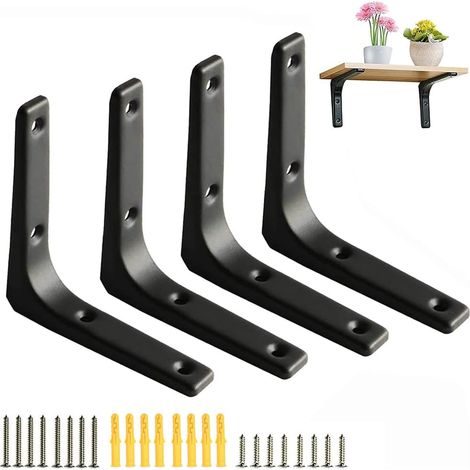 Lot de quatre équerres de fixation quatre vingt dix degrés avec vis pour étagères de cuisine et présentoirs support mural robuste