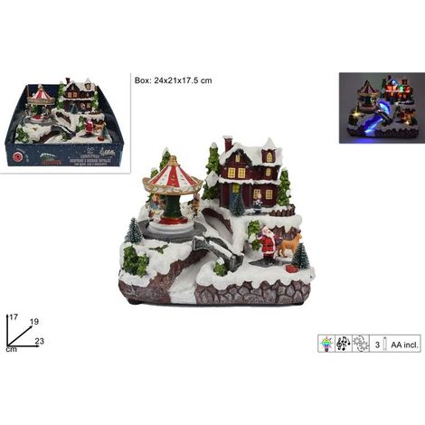Decorazione Natalizia Giostrina Villaggio Babbo Natale con Movimento e Luci