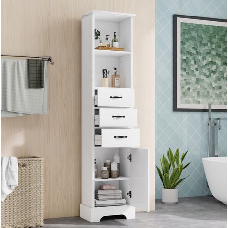 Mobile bagno 38 x 26 x 172,5 cm, 3 cassetti, anta, bianco DESVIAE (1/5)
