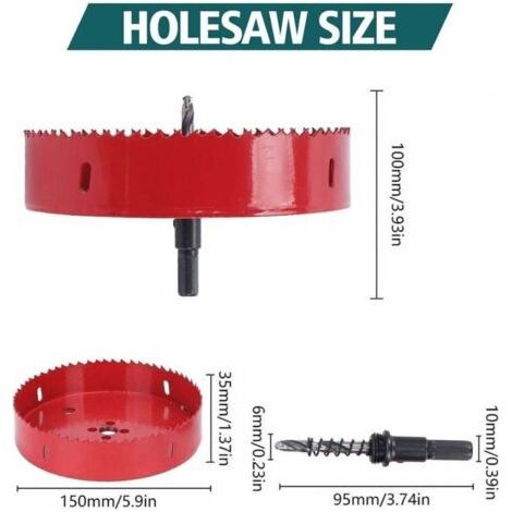 Scie Cloche Bi-Métal Ø 150 mm , acier rapide HSS M42, avec tige hexagonale et foret pour aluminium, fer et bois (1/3)