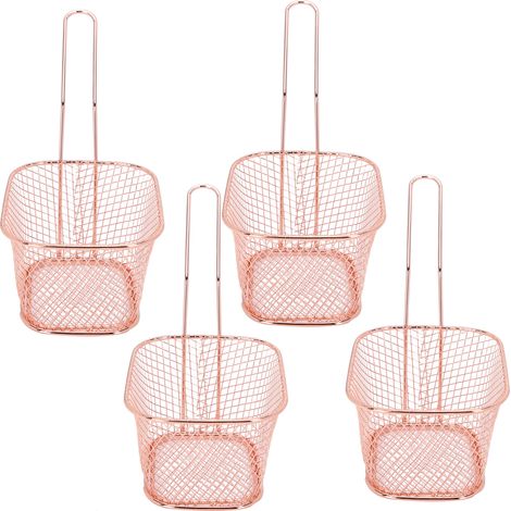 Lot de 4 paniers à friture en acier inoxydable, passoire de cuisson pour frites, ustensile de cuisine, or rose (1/5)