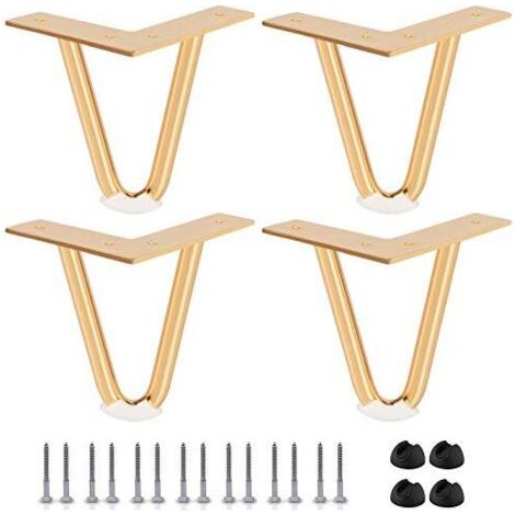 FENOPLASTICA8 inch Pieds De Meuble en Épingle À Cheveux, Btowin 4 Pièces 10MM Pieds De Table en Métal avec Protectures De Plancher Et Vis Style Industriel pour DIY Banc Chaise Bureaux Doré (1/4)