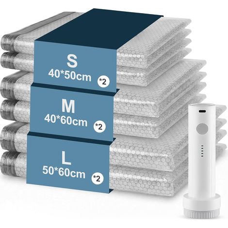 CCYKXA 6-teiliges Set Vakuum-Kompressionsbeutel mit kabelloser elektrischer Pumpe (2 x 40 x 50 cm + 2 x 40 x 60 cm + 2 x 50 x 60 cm), Vakuum-Aufbewahrungsbeutel für Kleidung und (1/5)