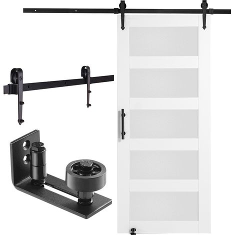 VEVOR Kit Ferramenta per Porta della Stalla 914,4 x 2133,6 mm Set Porta della Stalla Silenziosa, Cancello Scorrevole in Legno Vetro, Guida a Pavimento 8 in 1, Maniglia della Porta, Vetro Smerigliato